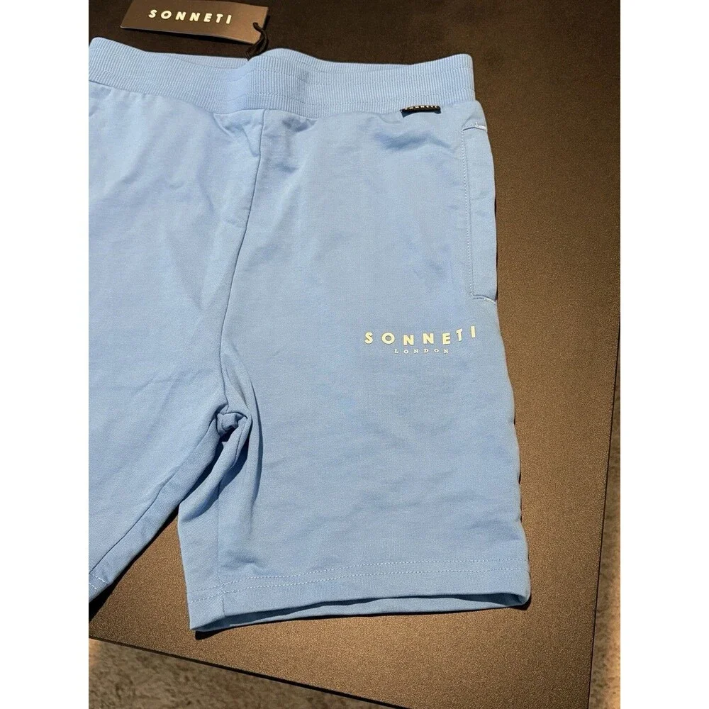 Sonneti London Mens Large Blue Sweat Shorts Drawstring Casual Logo NWT